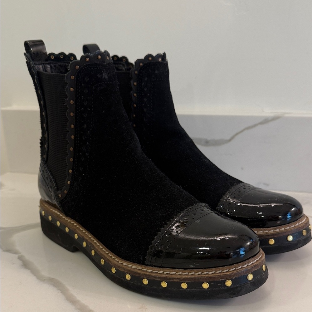 Free People Black and Gold Studded Ankle Boots